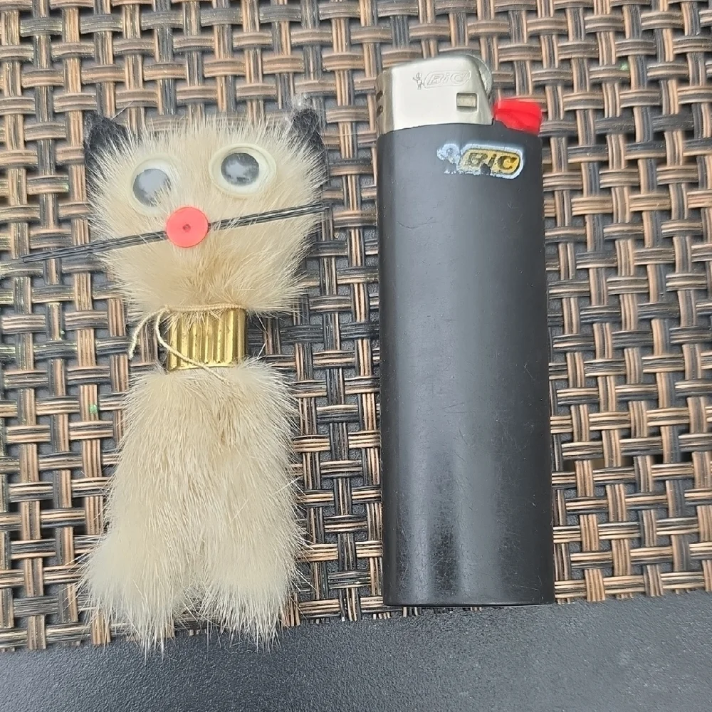 Furry Cat Toy with Black and Cream Accents